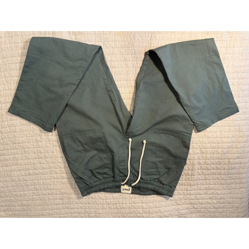 Pact Organic Cotton Drawstring Waist Pants XL Sage Green Straight Leg Utility